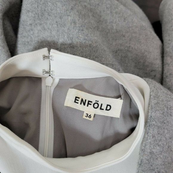 Enfold Dress 36 Wool Oversized Mock Neck Deep V White Cutout Long Sleeve - Picture 7 of 9